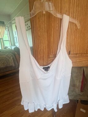 Love White Ruffle-Hem Scoop Tank